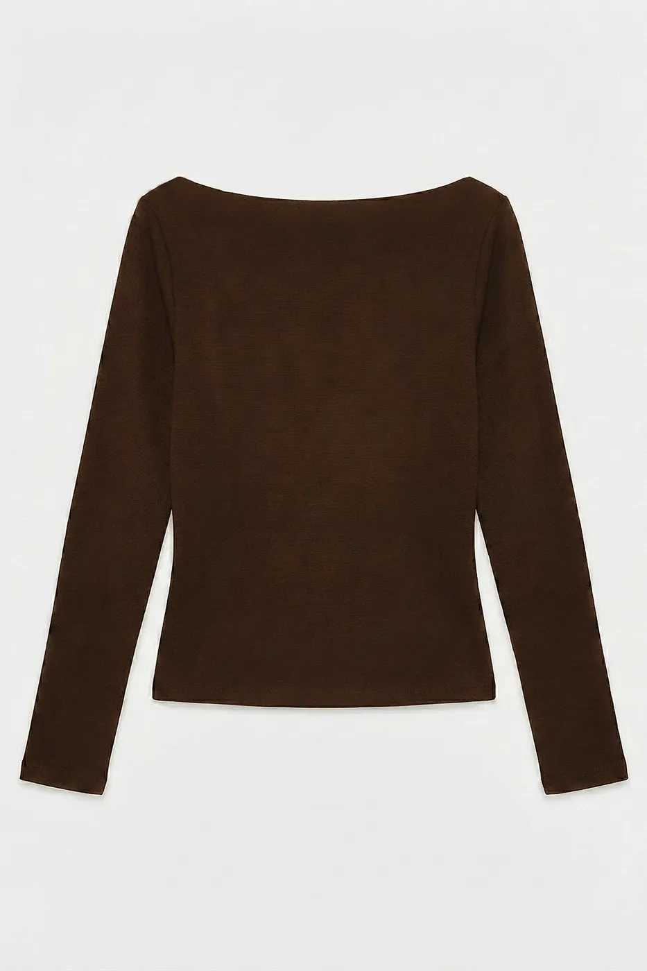 Bayan Kahverengi Kayık Yakalı Top