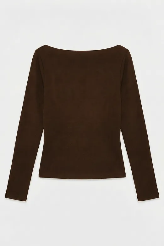 Bayan Kahverengi Kayık Yakalı Top - BSL