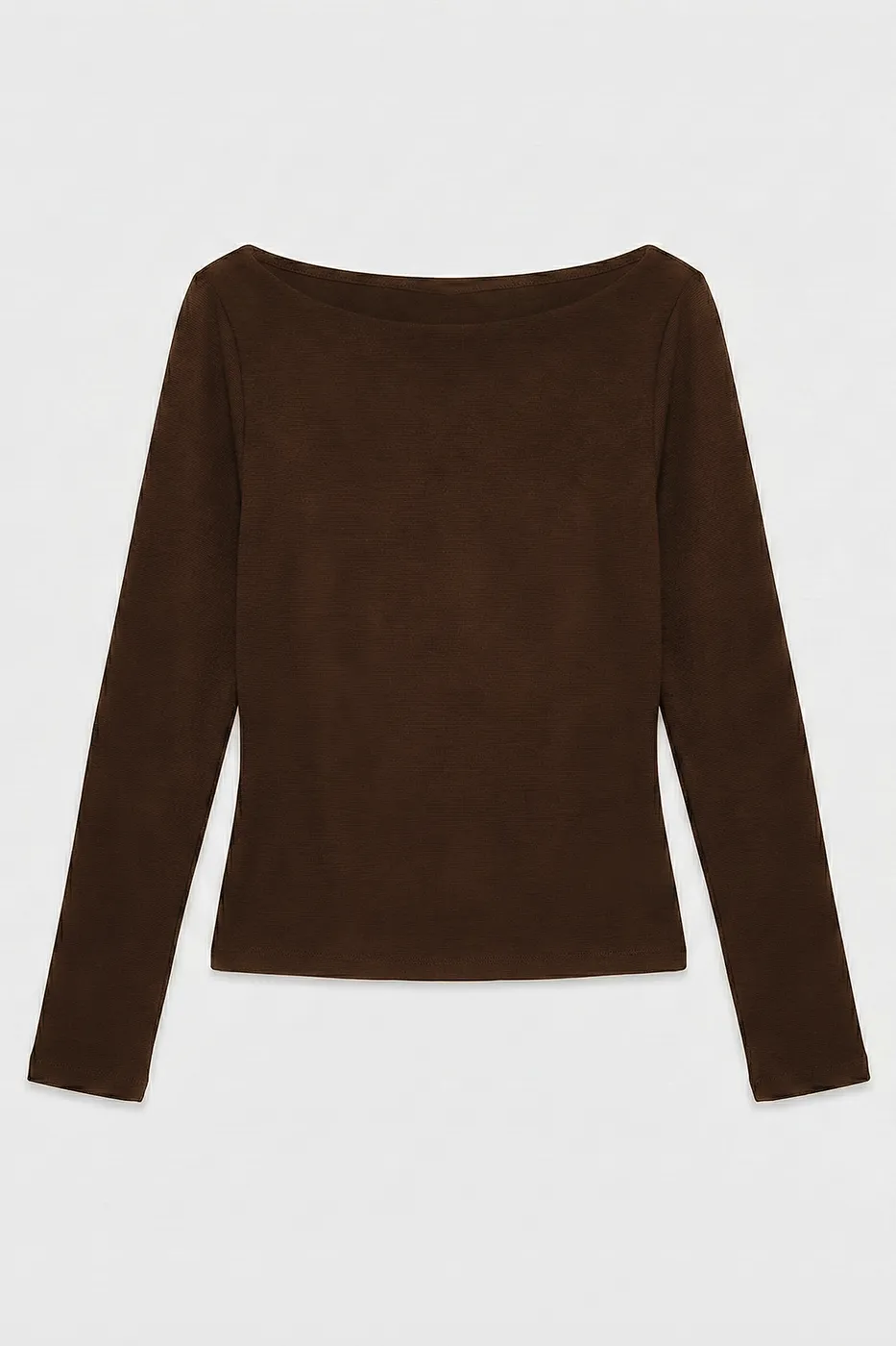 Bayan Kahverengi Kayık Yakalı Top