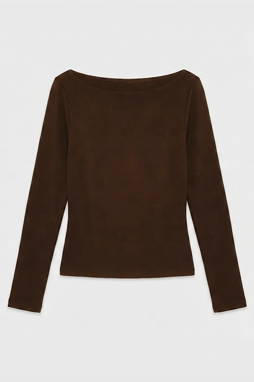 Bayan Kahverengi Kayık Yakalı Top - BSL