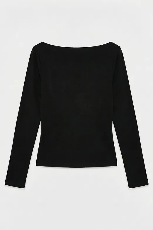 Bayan Siyah Kayık Yakalı Top - BSL