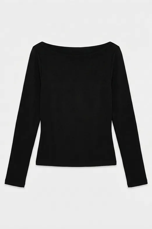 Bayan Siyah Kayık Yakalı Top - BSL