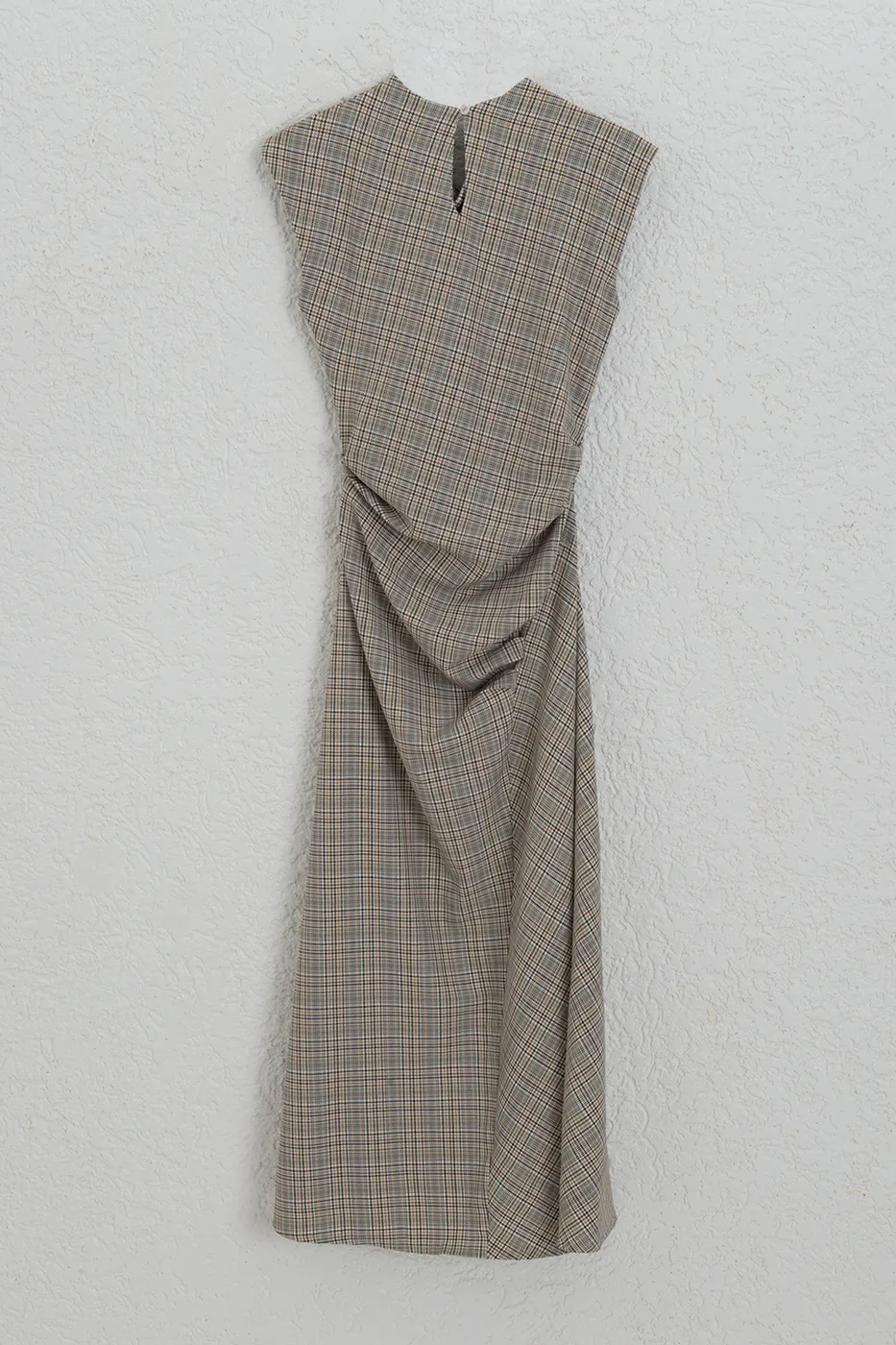 Bayan Bej Degaje Yakalı Midi Elbise