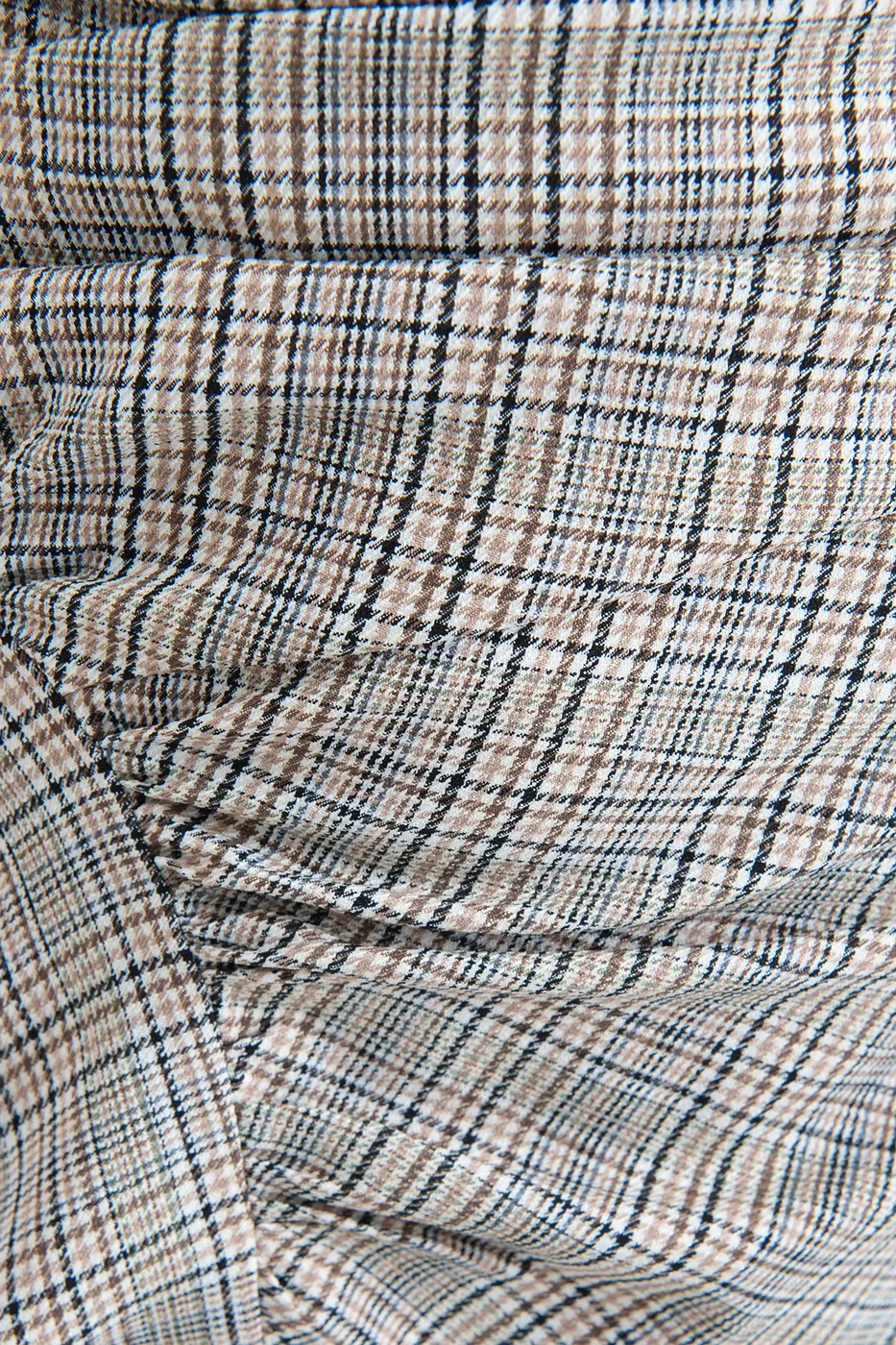 Bayan Bej Degaje Yakalı Midi Elbise