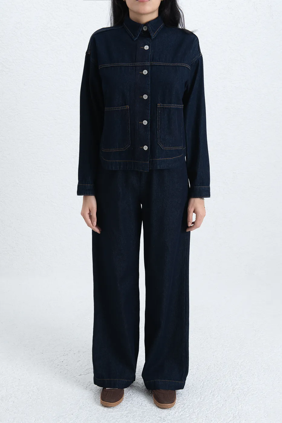 Bayan Lacivert Denim Düz Kesim Pantolon