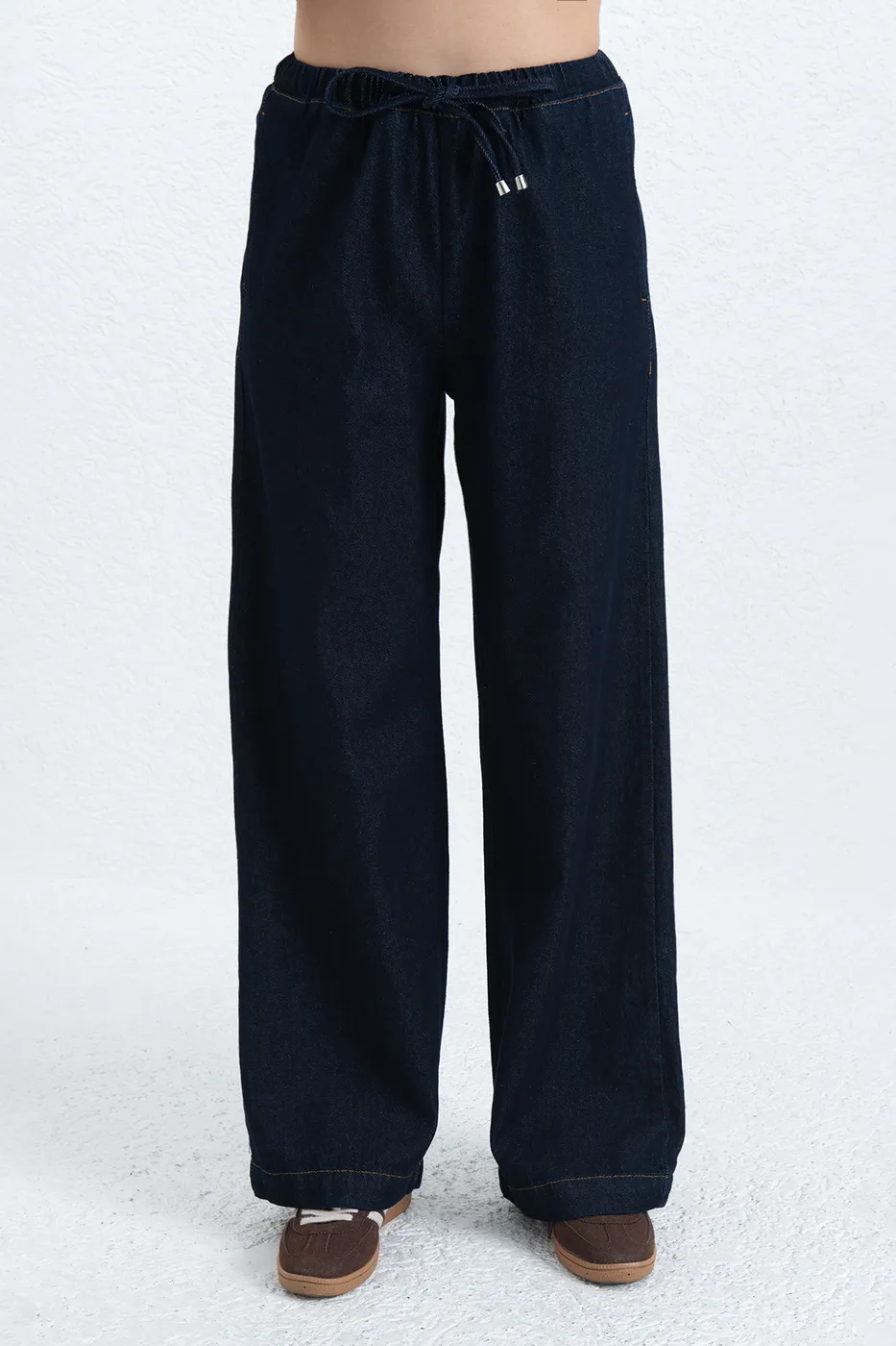 Bayan Lacivert Denim Düz Kesim Pantolon