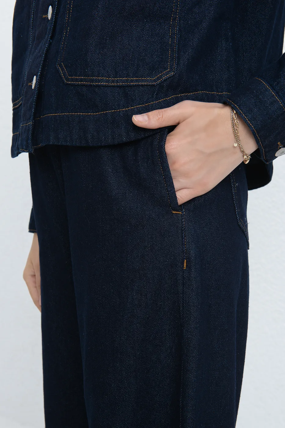 Bayan Lacivert Denim Düz Kesim Pantolon