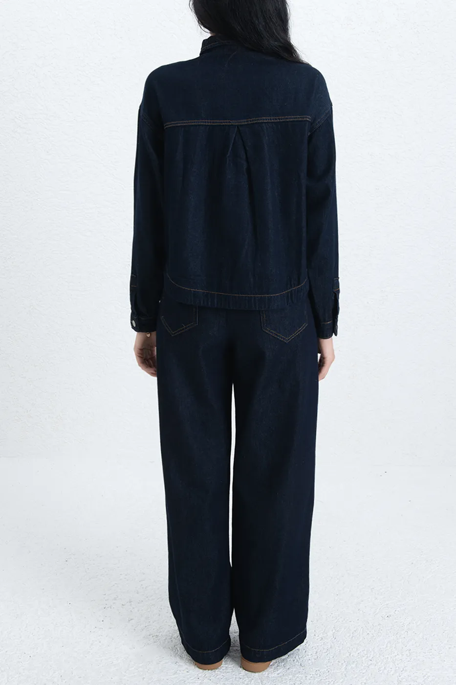 Bayan Lacivert Denim Gömlek Ceket