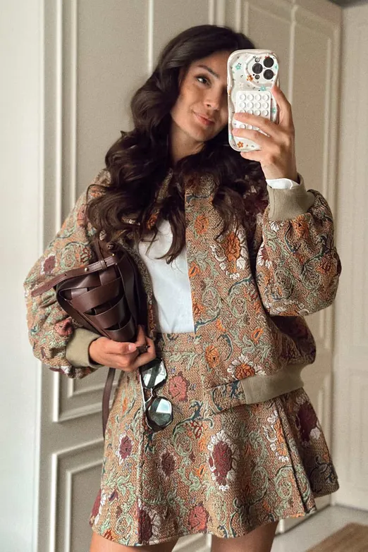 Bayan Multı Desenli Bomber Ceket - BSL