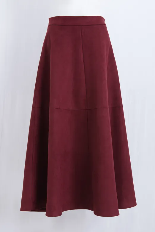 Bayan Bordo Midi Kloş Etek - BSL