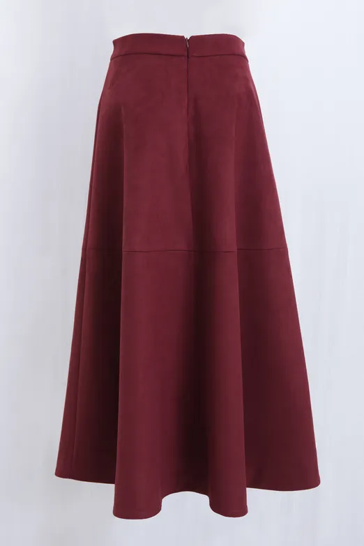 Bayan Bordo Midi Kloş Etek - BSL