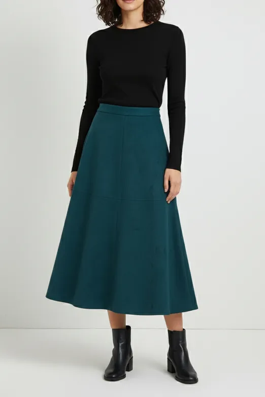 Bayan Yeşil Midi Kloş Etek - BSL