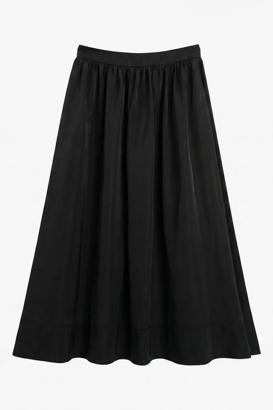 Bayan Siyah Büzgülü Midi Etek