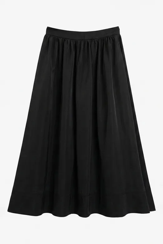 Bayan Siyah Büzgülü Midi Etek - BSL