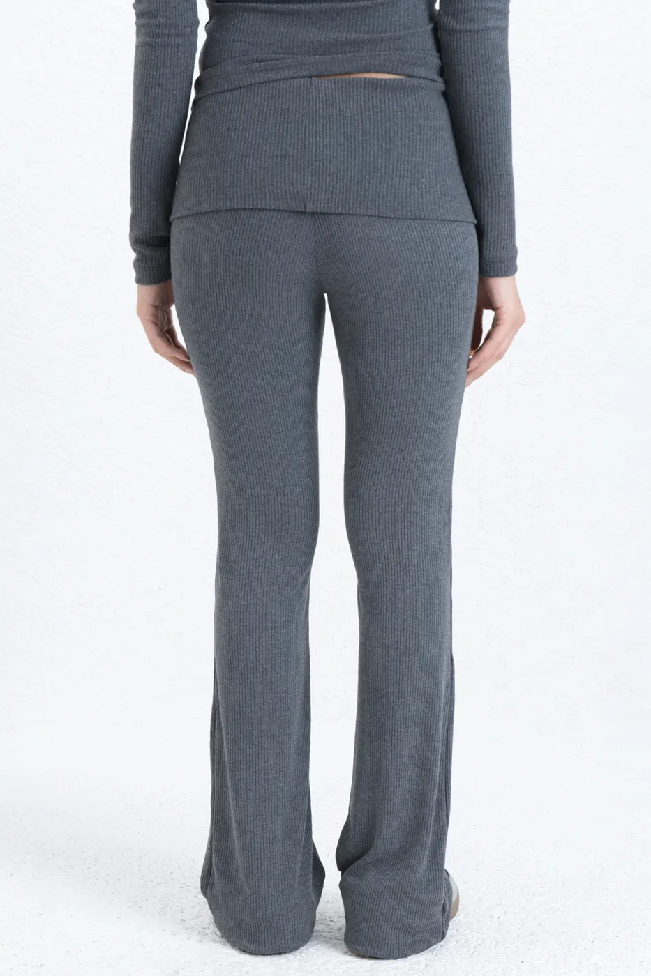 Bayan Gri Fitilli Slim Fit Pantolon