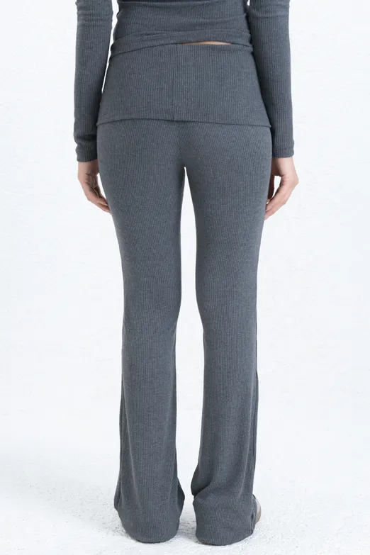 Bayan Gri Fitilli Slim Fit Pantolon - BSL