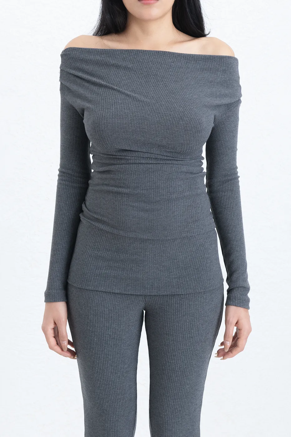 Bayan Gri Fitilli Slim Top
