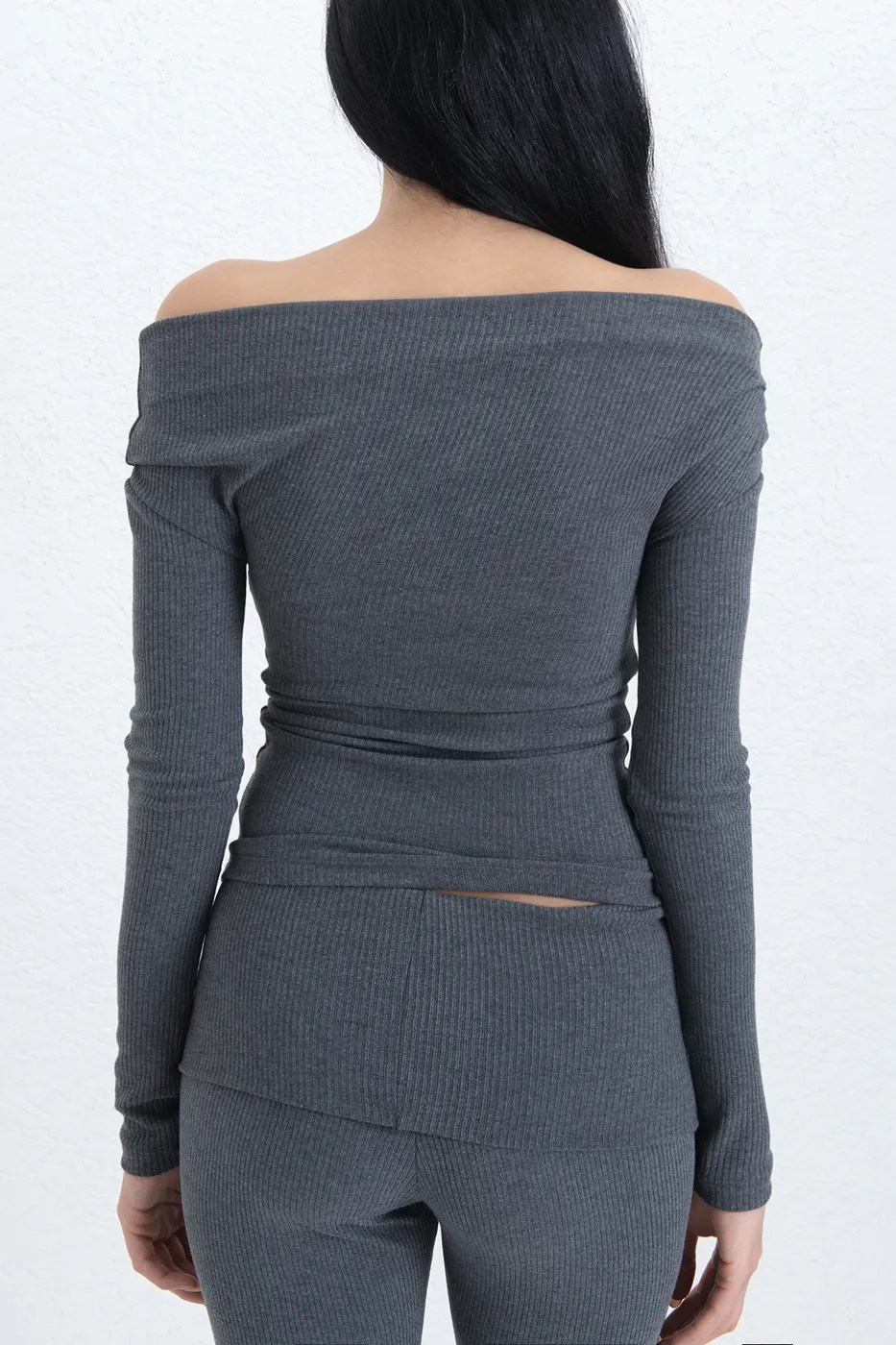 Bayan Gri Fitilli Slim Top