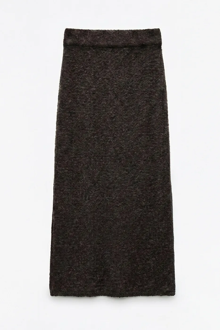 Bayan Kahverengi Yırtmaçlı Triko Maksi Dar Etek