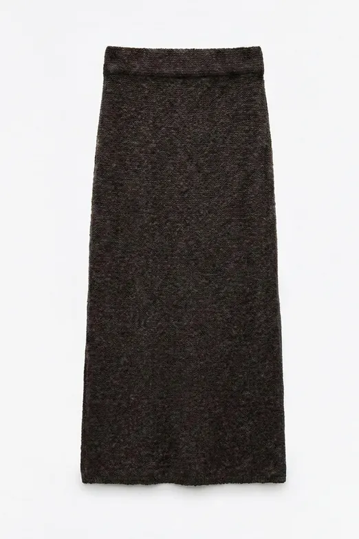 Bayan Kahverengi Yırtmaçlı Triko Maksi Dar Etek - BSL