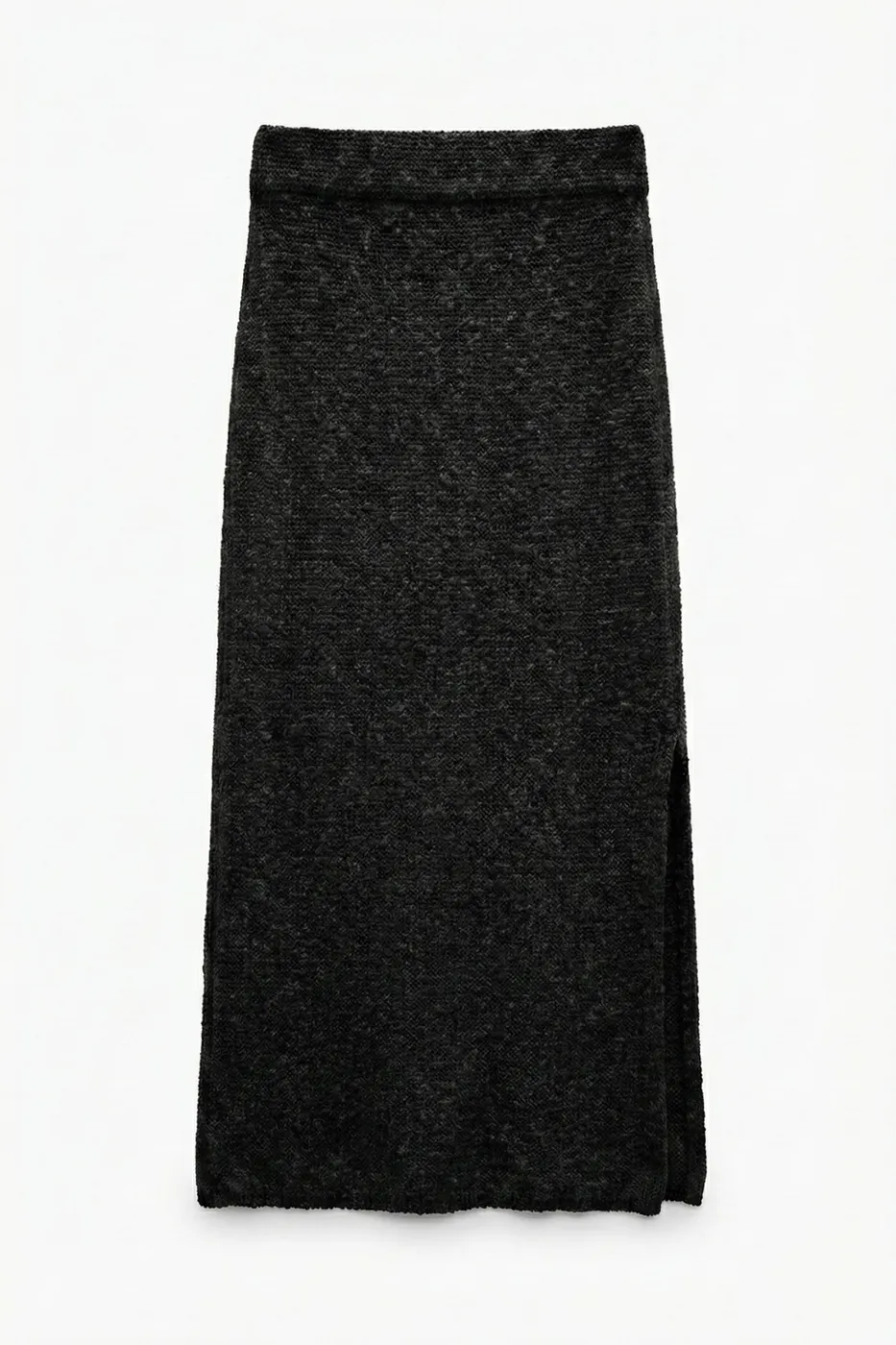 Bayan Siyah Yırtmaçlı Triko Maksi Dar Etek