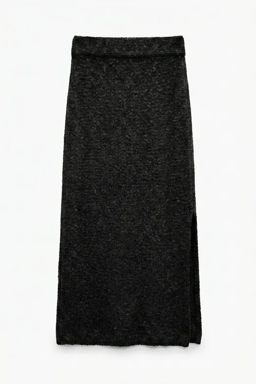 Bayan Siyah Yırtmaçlı Triko Maksi Dar Etek - BSL