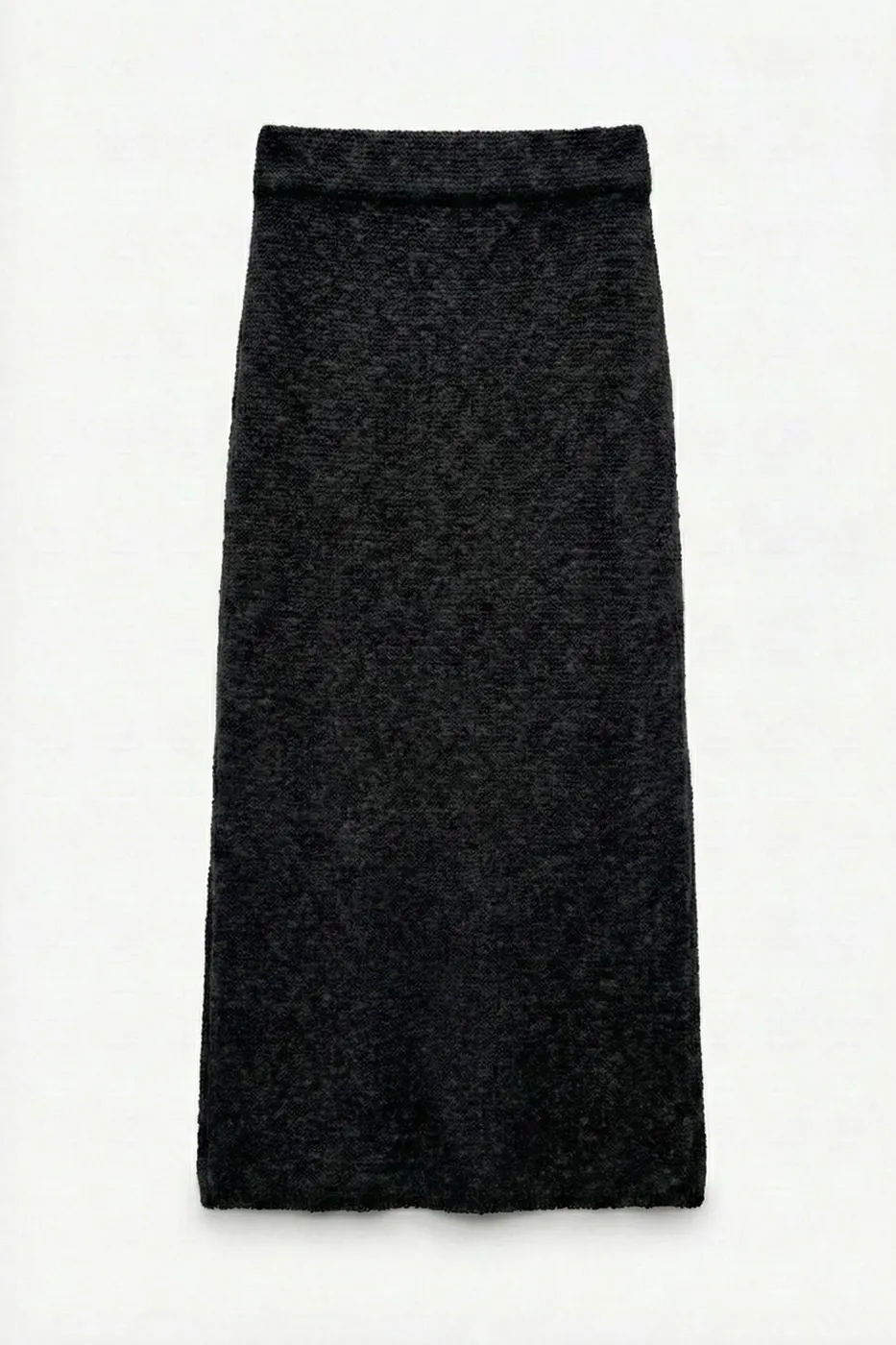 Bayan Siyah Yırtmaçlı Triko Maksi Dar Etek