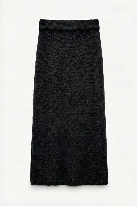 Bayan Siyah Yırtmaçlı Triko Maksi Dar Etek - BSL