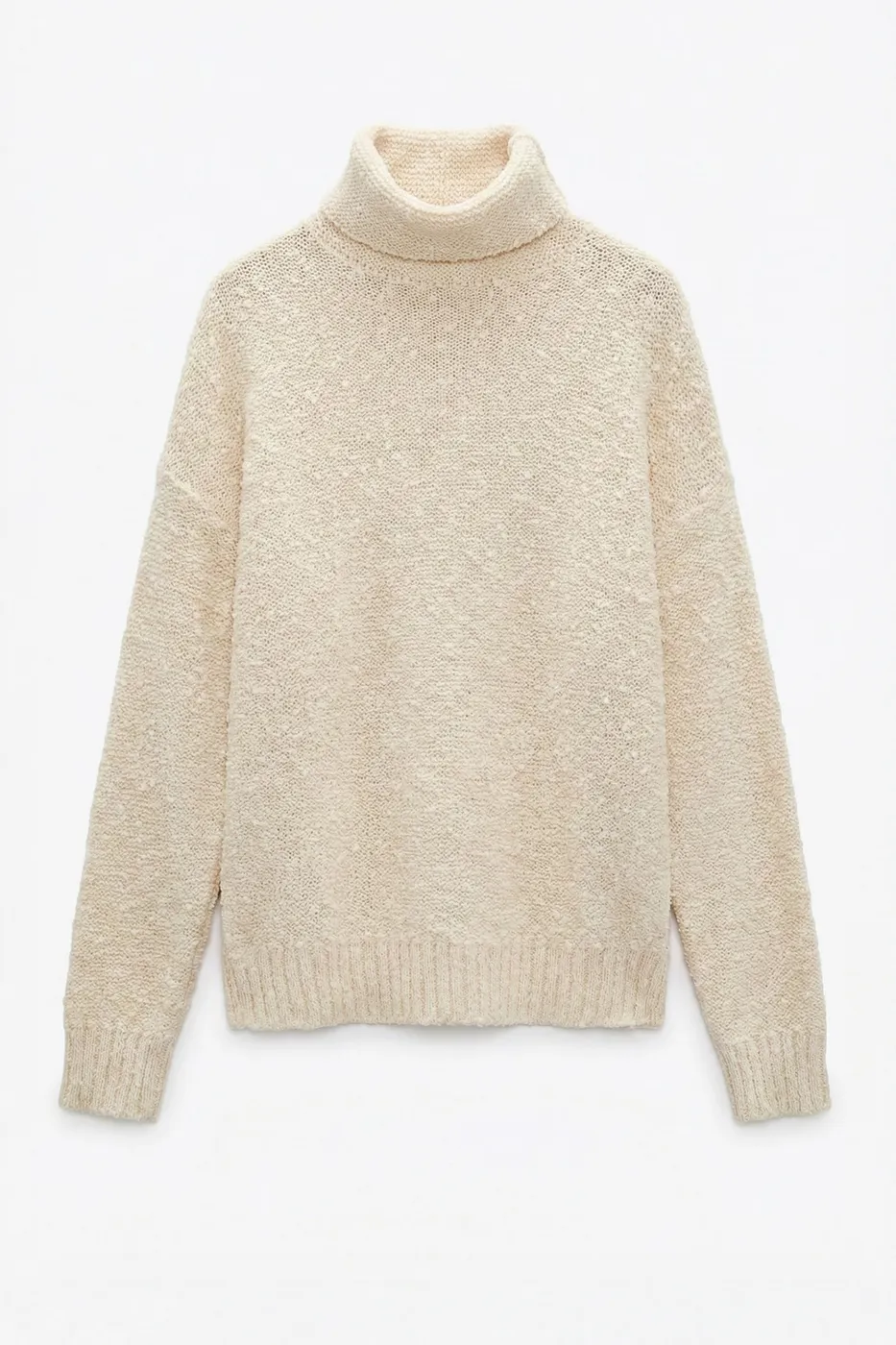 Bayan Ekru Boğazlı Oversize Kazak