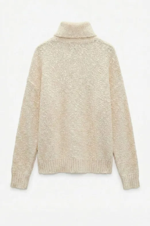 Bayan Ekru Boğazlı Oversize Kazak - BSL