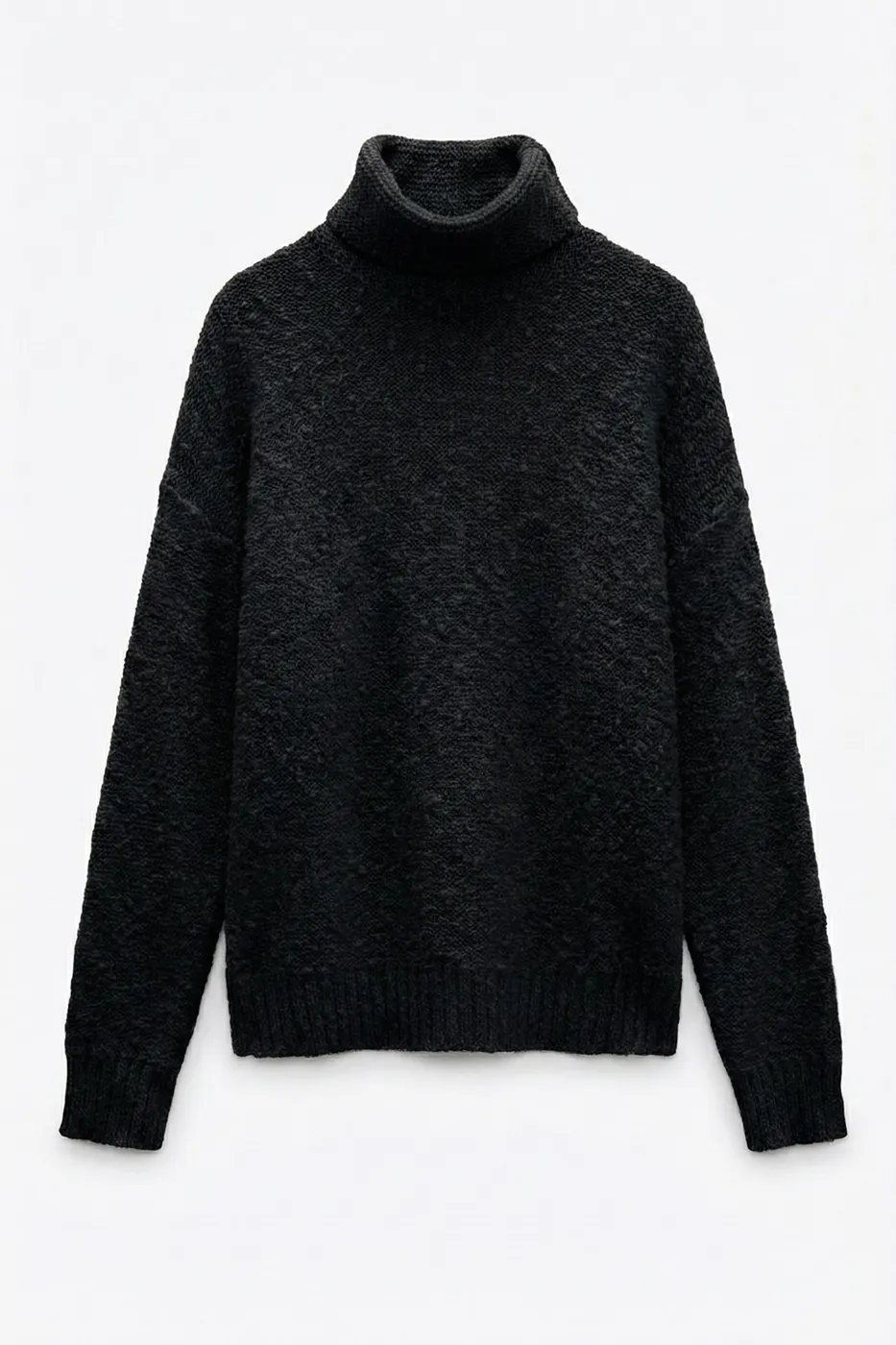 Bayan Siyah Boğazlı Oversize Kazak