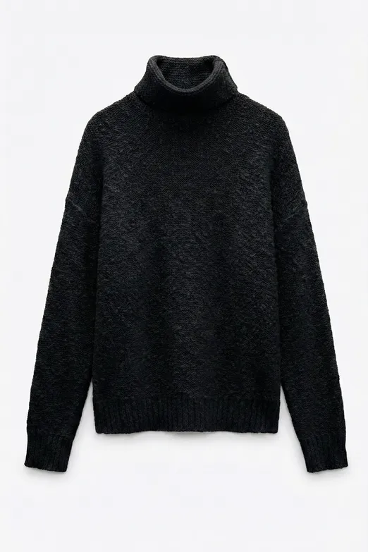 Bayan Siyah Boğazlı Oversize Kazak - BSL