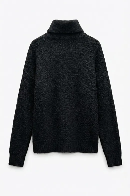 Bayan Siyah Boğazlı Oversize Kazak - BSL