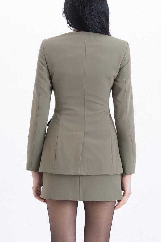 Düğmeli  Yakasız Blazer Ceket