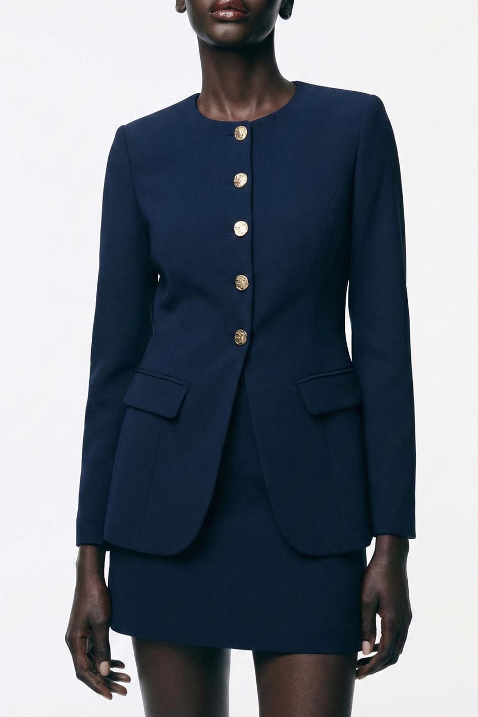 Düğmeli  Yakasız Blazer Ceket