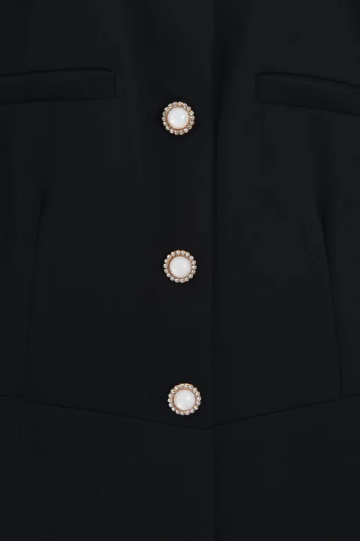 Bayan Siyah Düğmeli Fit Yelek - BSL