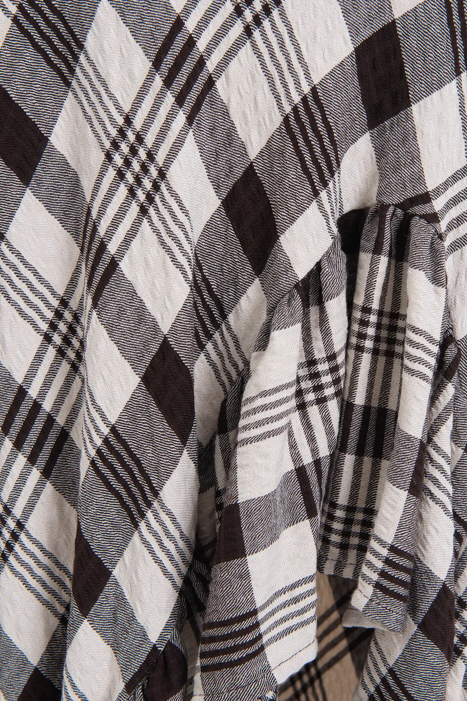 Bayan Kahverengi Ekoseli Asimetrik Fırfırlı  Midi Etek