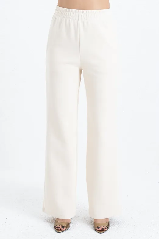 Bayan Bej Düz Kesim Bol Pantolon - BSL