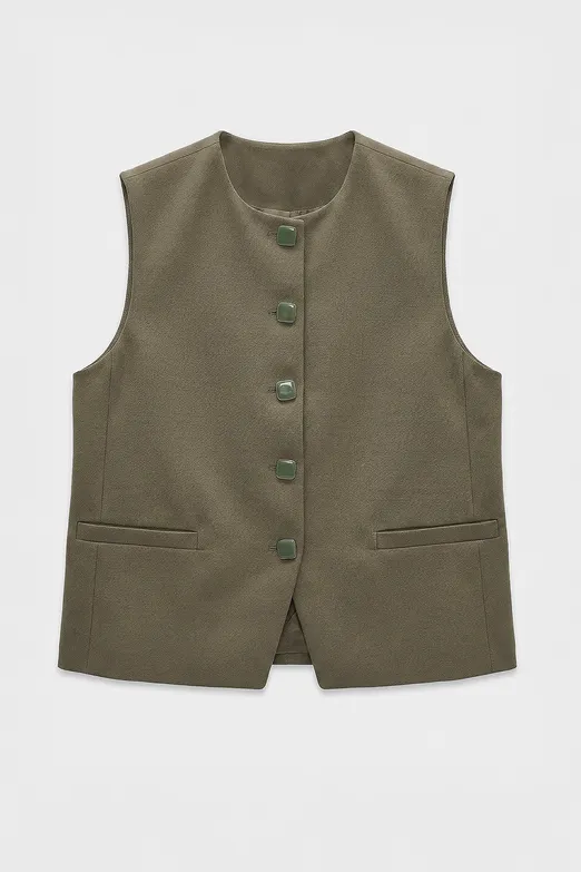 Bayan Haki Yuvarlak Yakalı Yelek - BSL