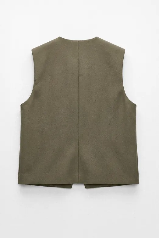 Bayan Haki Yuvarlak Yakalı Yelek - BSL