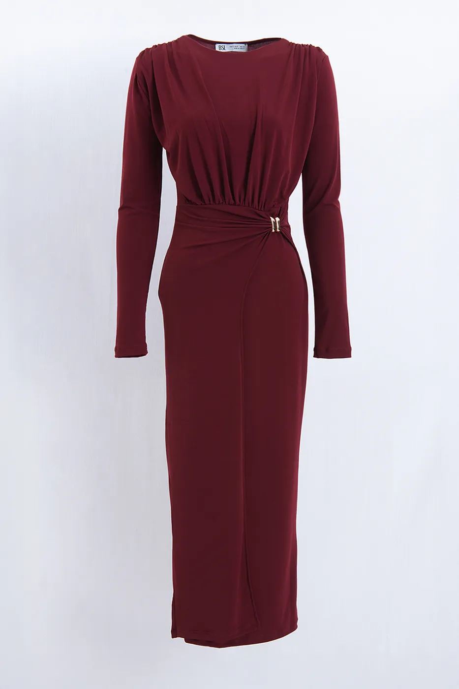 Bayan Bordo Toka Detaylı Midi Elbise