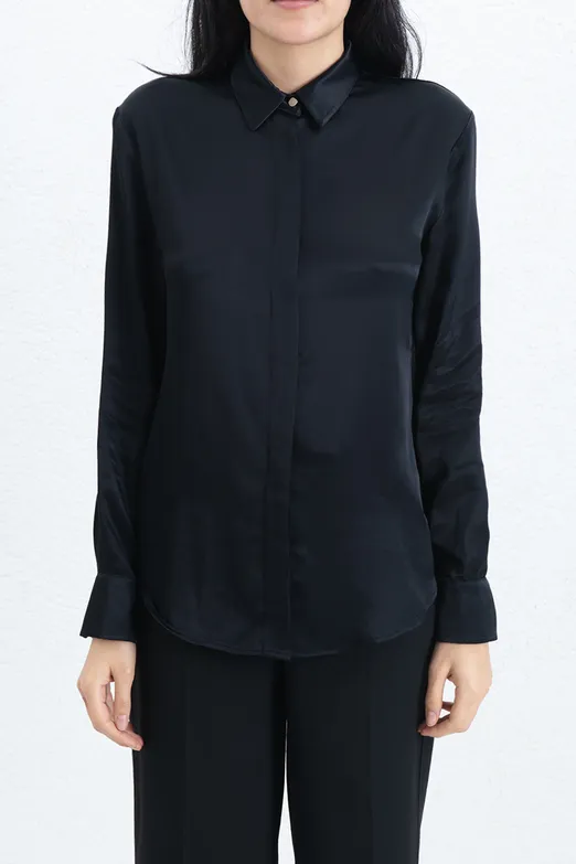 Bayan Siyah Saten Gömlek - BSL