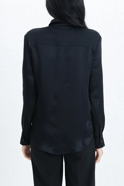 Bayan Siyah Saten Gömlek - BSL