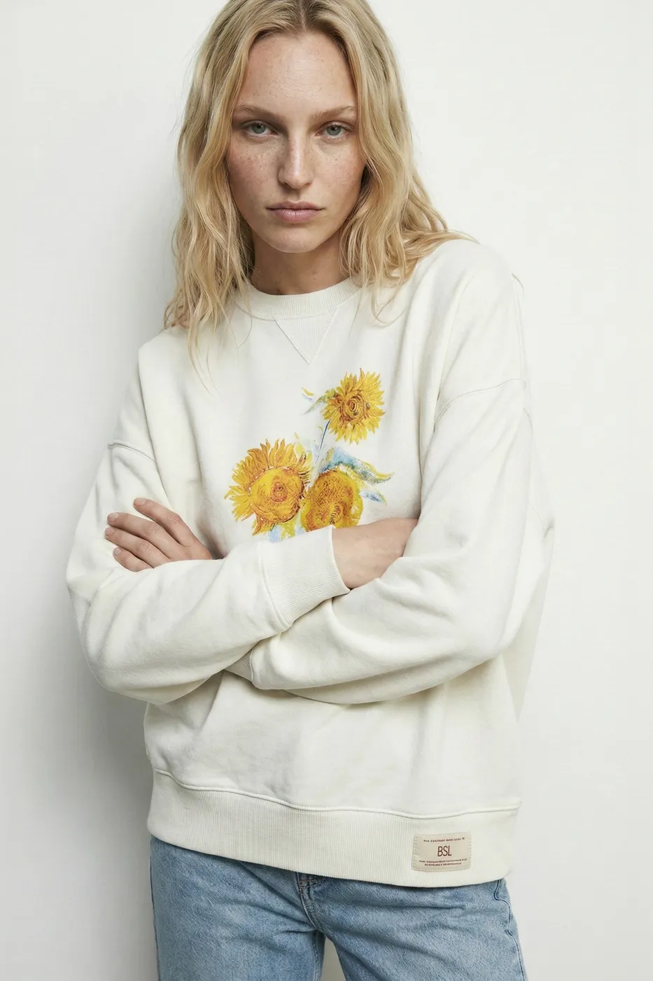 Bayan Ekru Baskılı Basic Sweatsirt