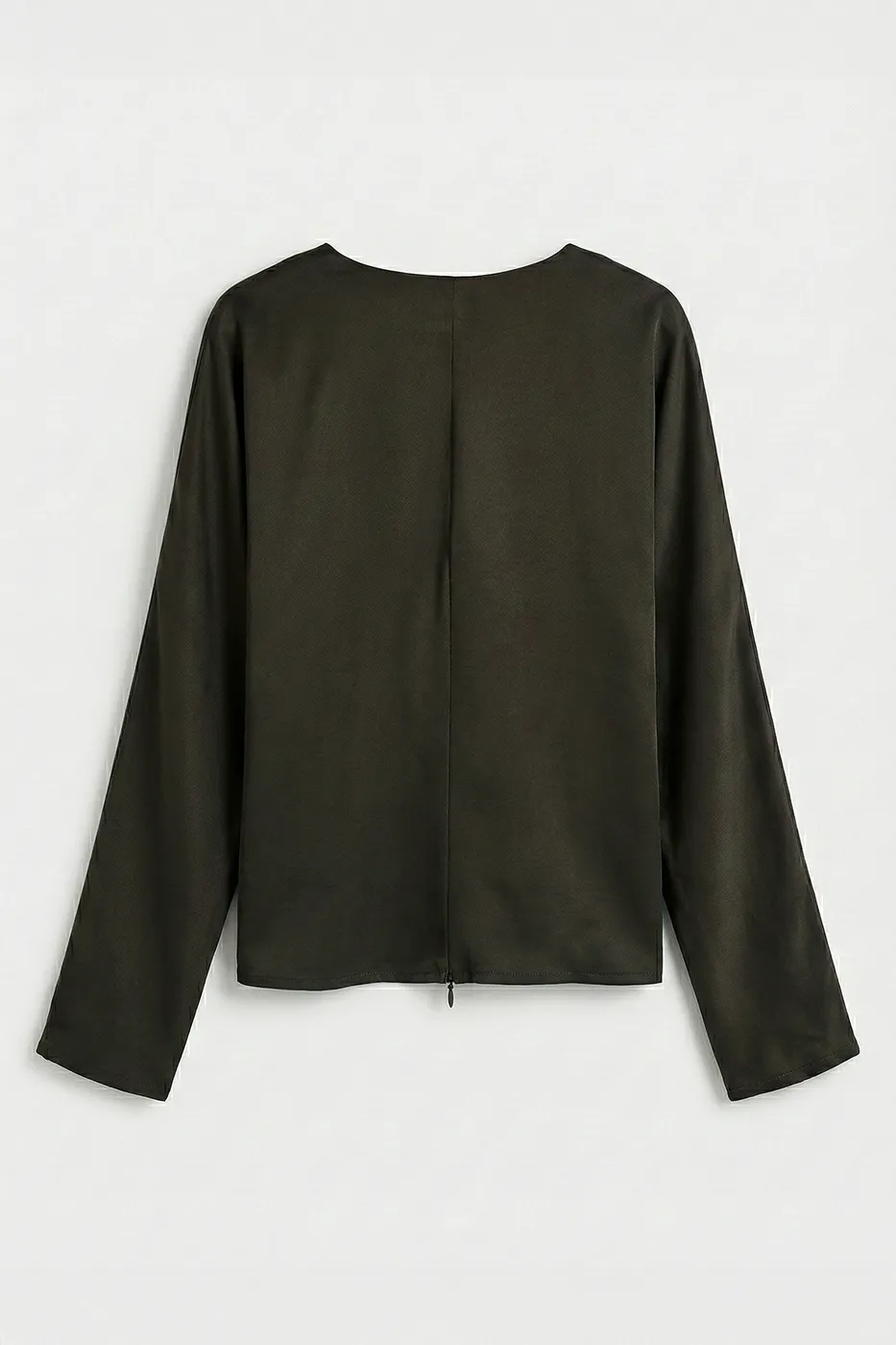 Bayan Haki Kruvaze Yaka Saten Bluz