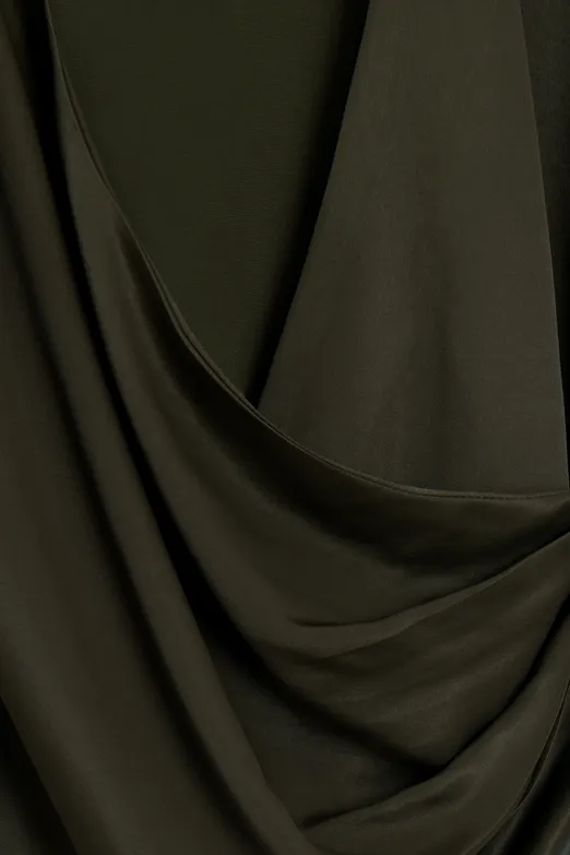 Bayan Haki Kruvaze Yaka Saten Bluz - BSL