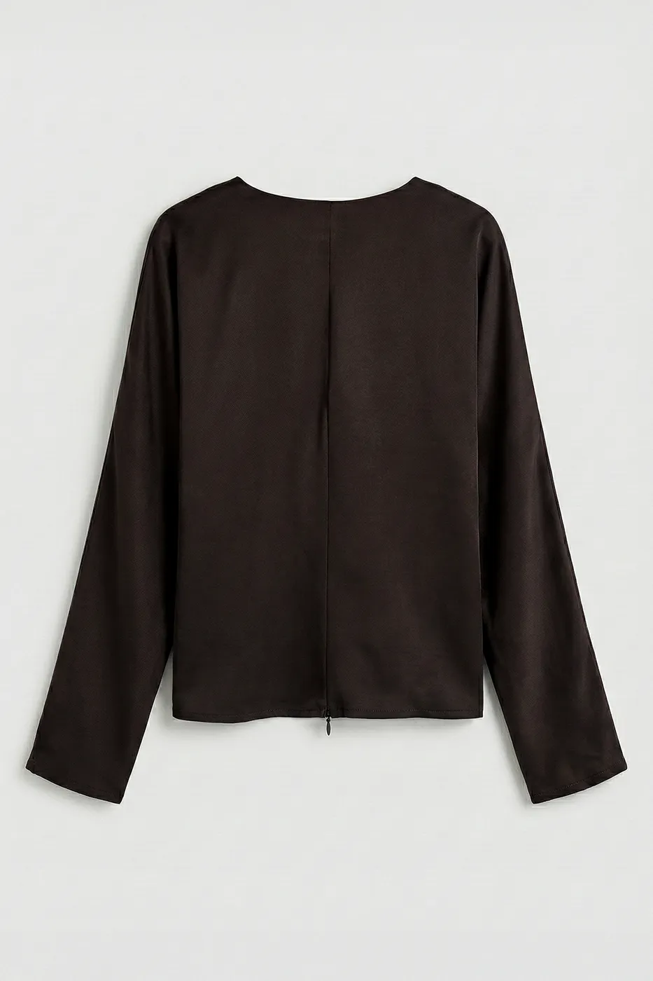 Bayan Kahverengi Kruvaze Yaka Saten Bluz