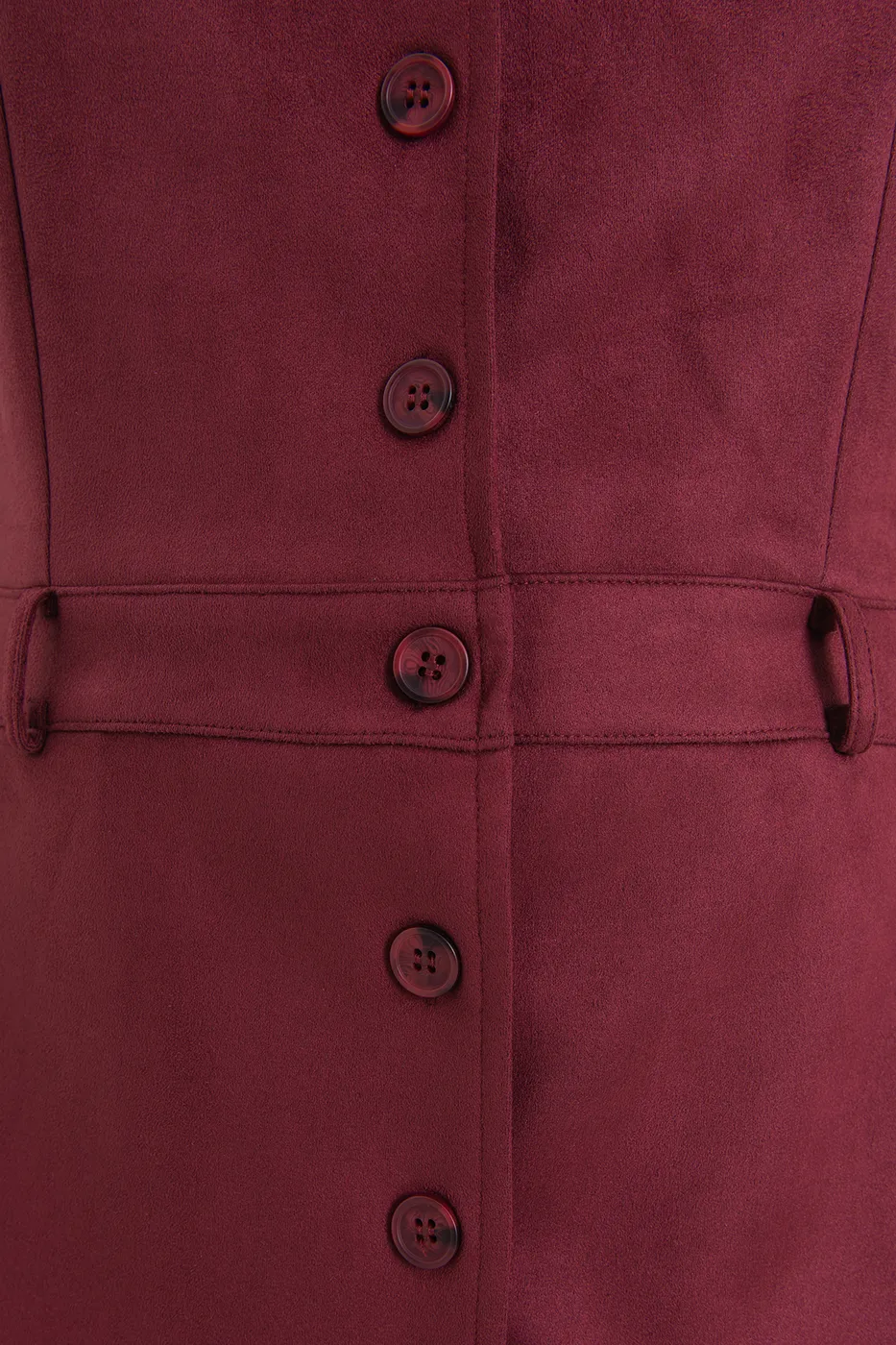 Bayan Bordo Süet Görünümlü Mini Düğmeli Elbise