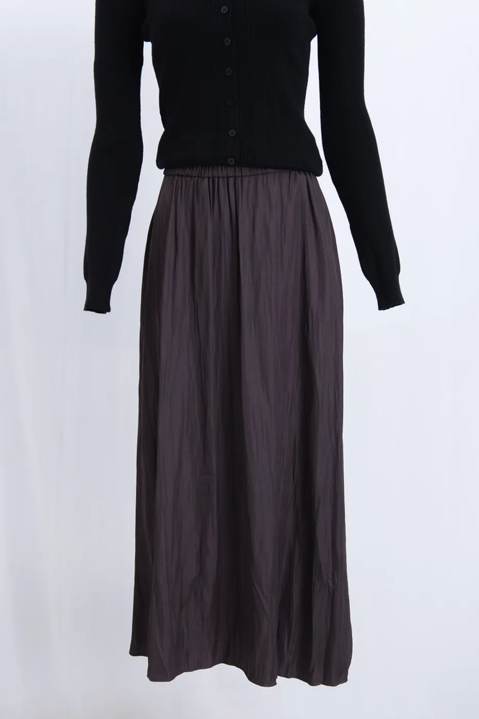 Bayan Kahverengi Kraşlı Saten Midi Etek