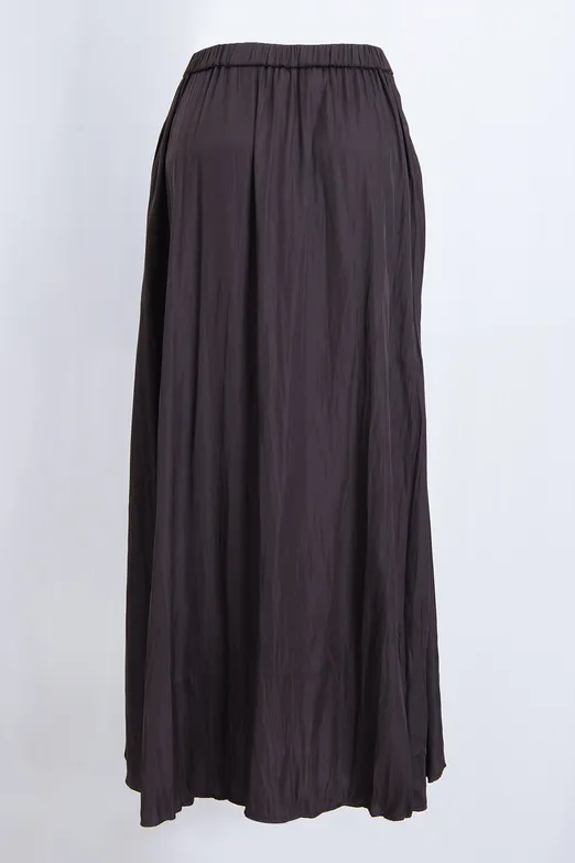 Bayan Kahverengi Kraşlı Saten Midi Etek - BSL